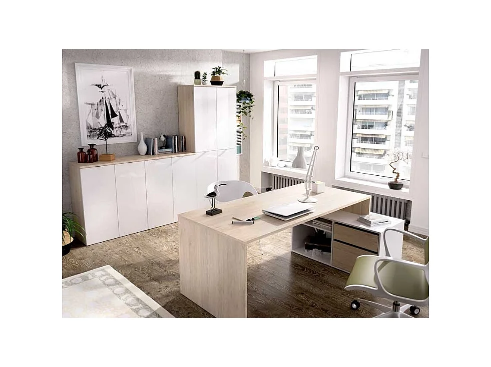 Mesa Escritorio En L Otto - Blanco  / Natural