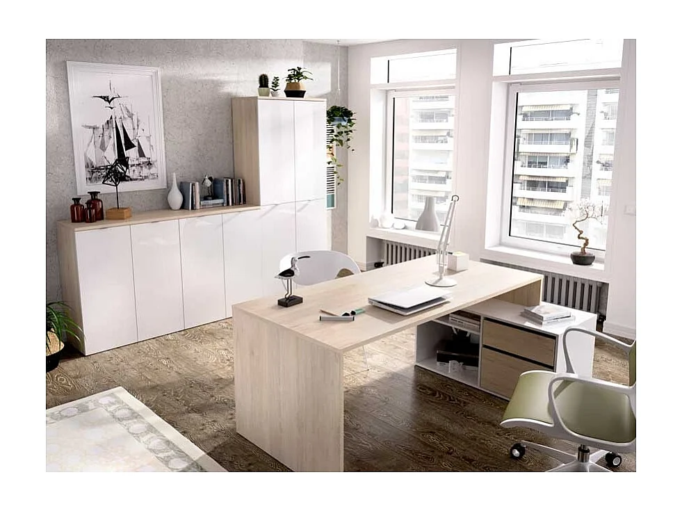 Mesa Escritorio En L Otto - Blanco  / Natural