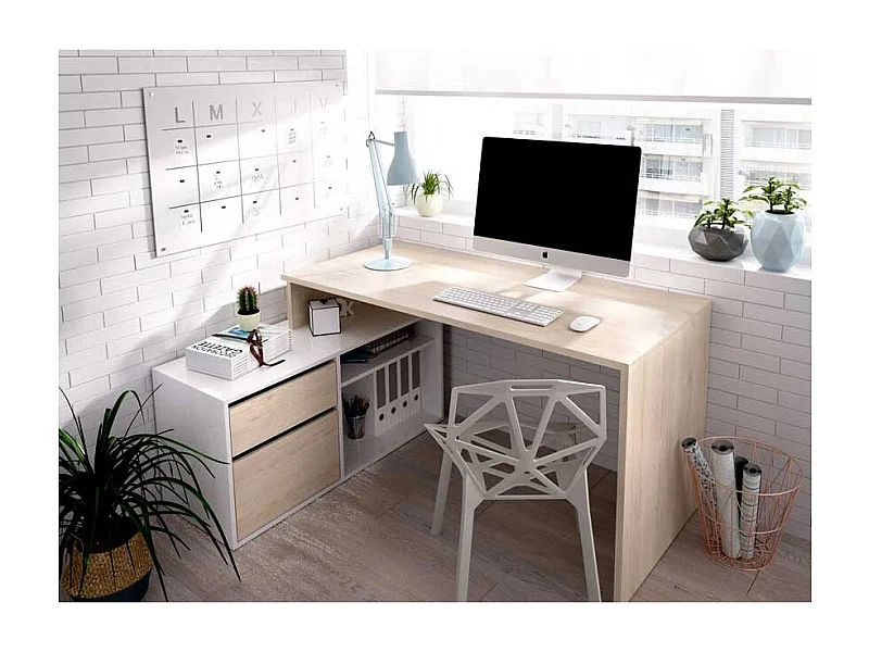 Mesa Escritorio En L Otto - Blanco  / Natural