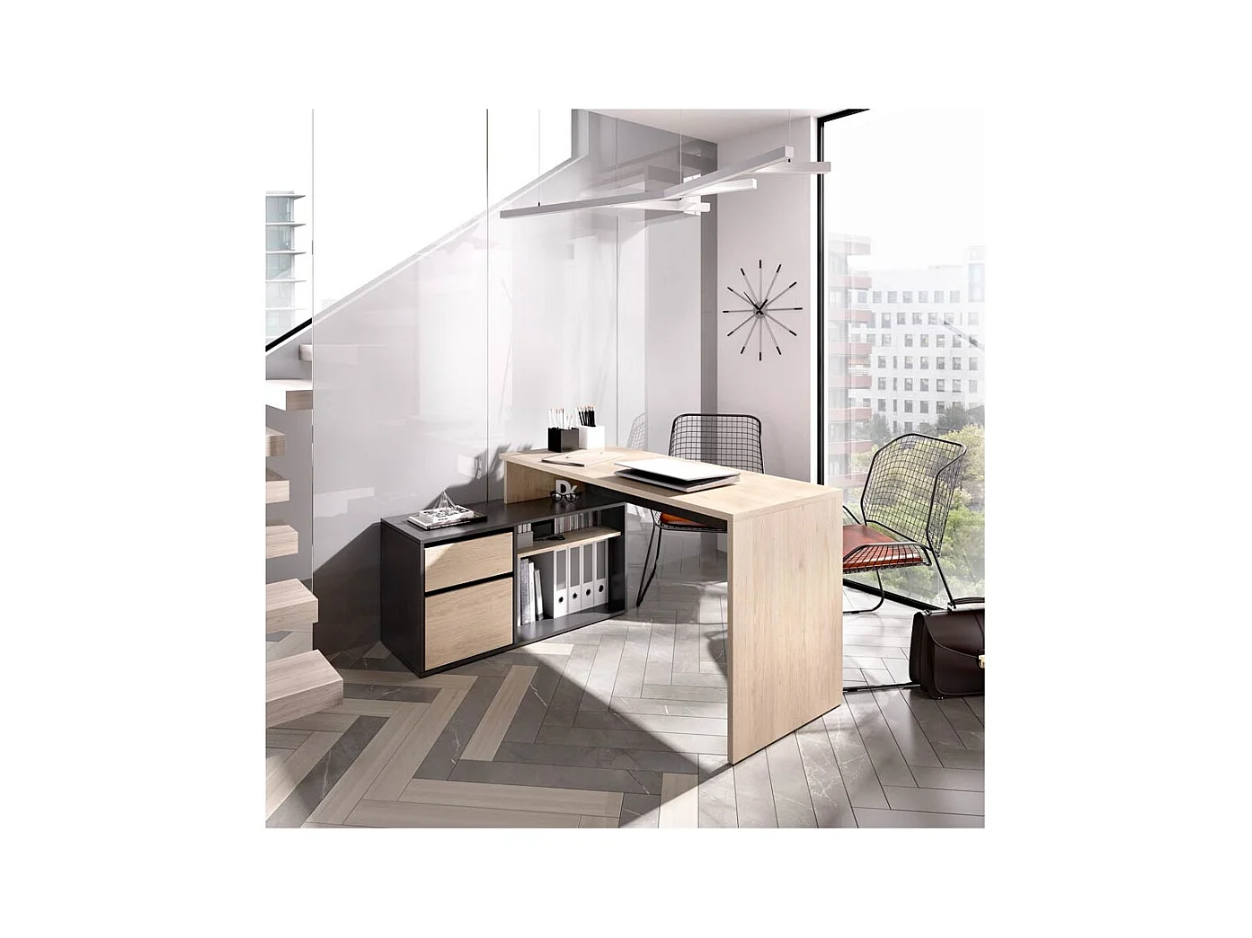 Mesa Escritorio En L Otto - Grafito / Natural