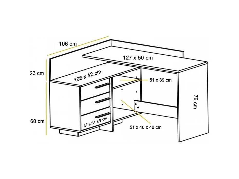 Escritório Em L Com Gavetas Mirlo