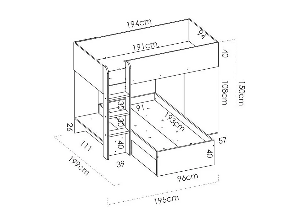 Litera  Tren Modular Duo - Natural / Blanco