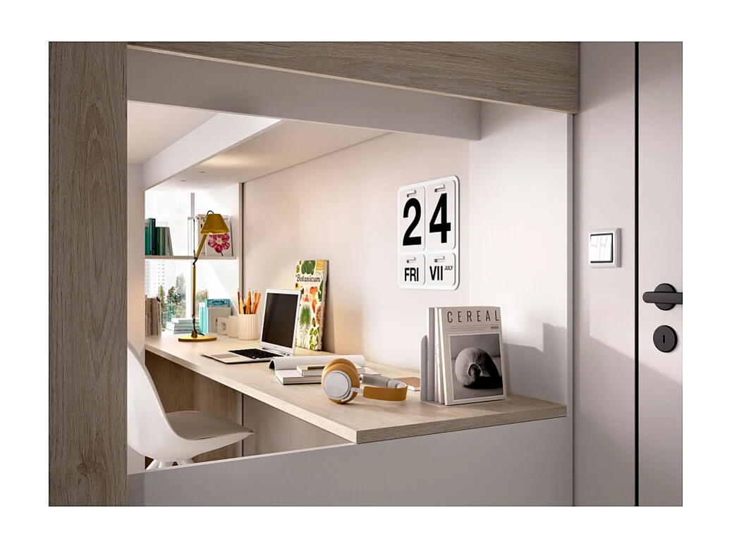 Cama Alta Con Escritorio Y Armario Biniki