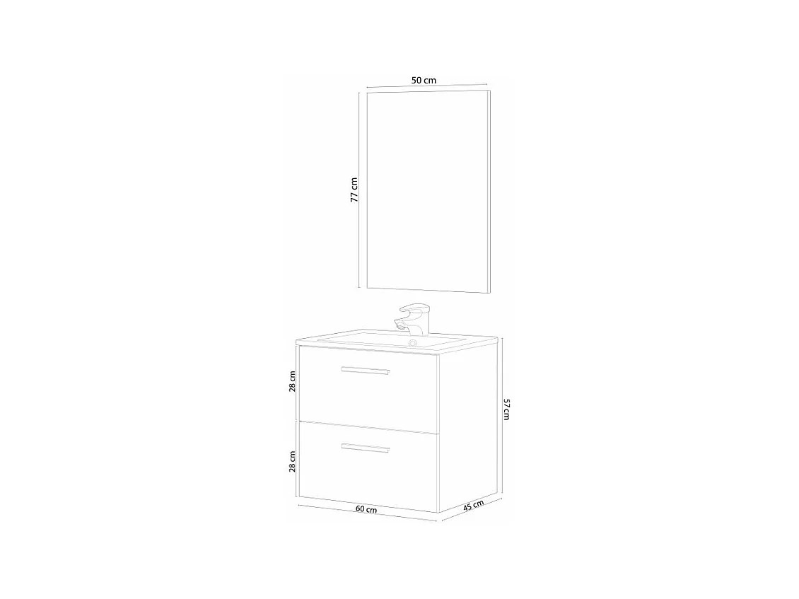 Mueble de baño con 2 cajones y espejo