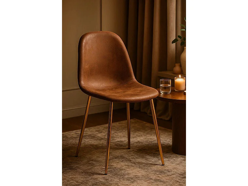 Sillas Comedor - Silla Golden Teok Polipiel Marrón Vintage