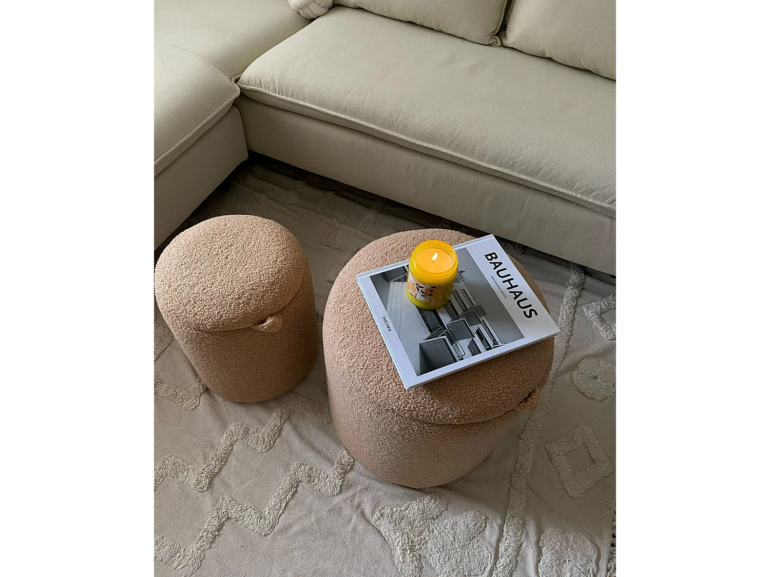Conjunto de 2 tamboretes com arrumação BEREA Bouclé Castanho claro 30/40 cm 30/40 cm 37/46 cm