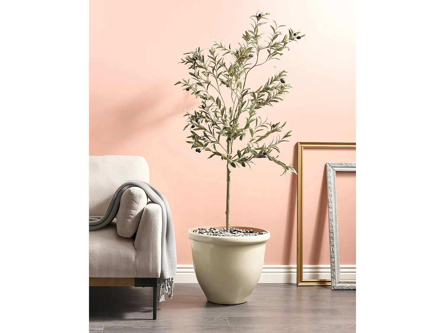 Bloempot TESALIA Kunststof 49 cm Lichtbeige