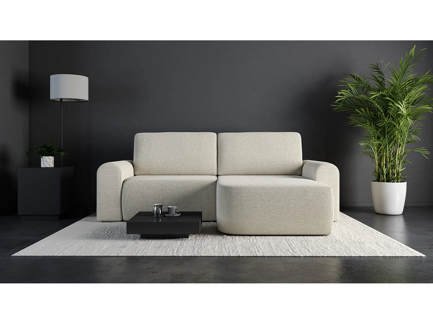 AX LIVING Sofa 250 cm Breit mit Schlaffunktion Otterton in Creme R