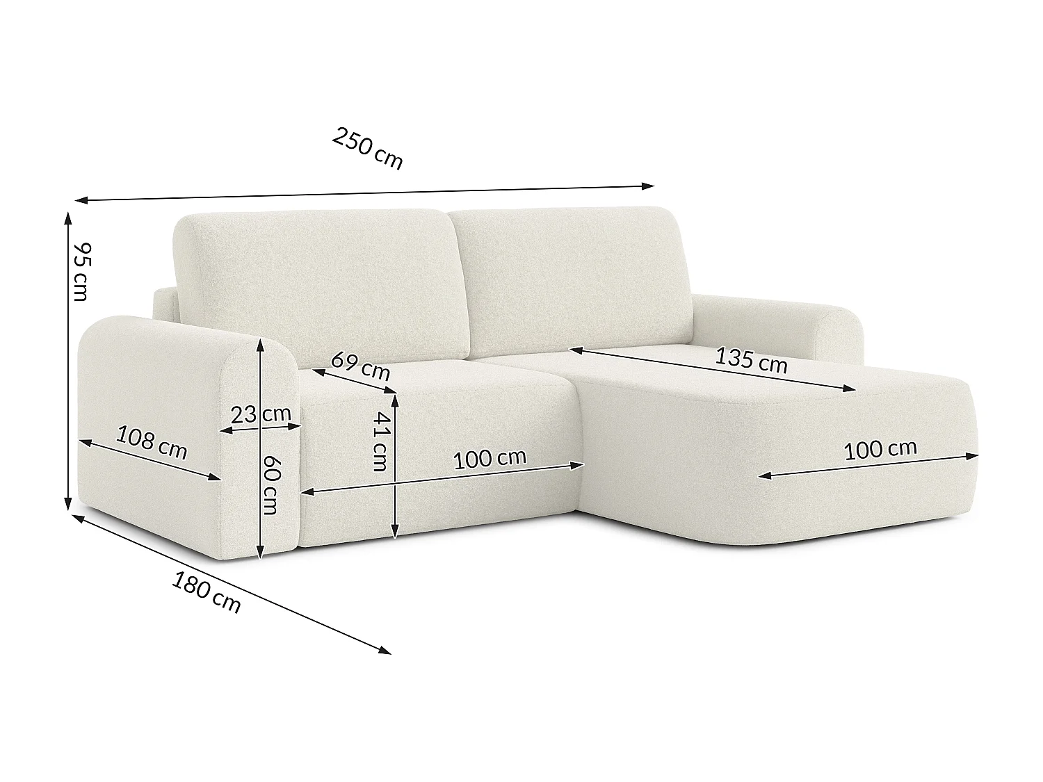 AX LIVING Sofa 250 cm Breit mit Schlaffunktion Otterton in Creme R
