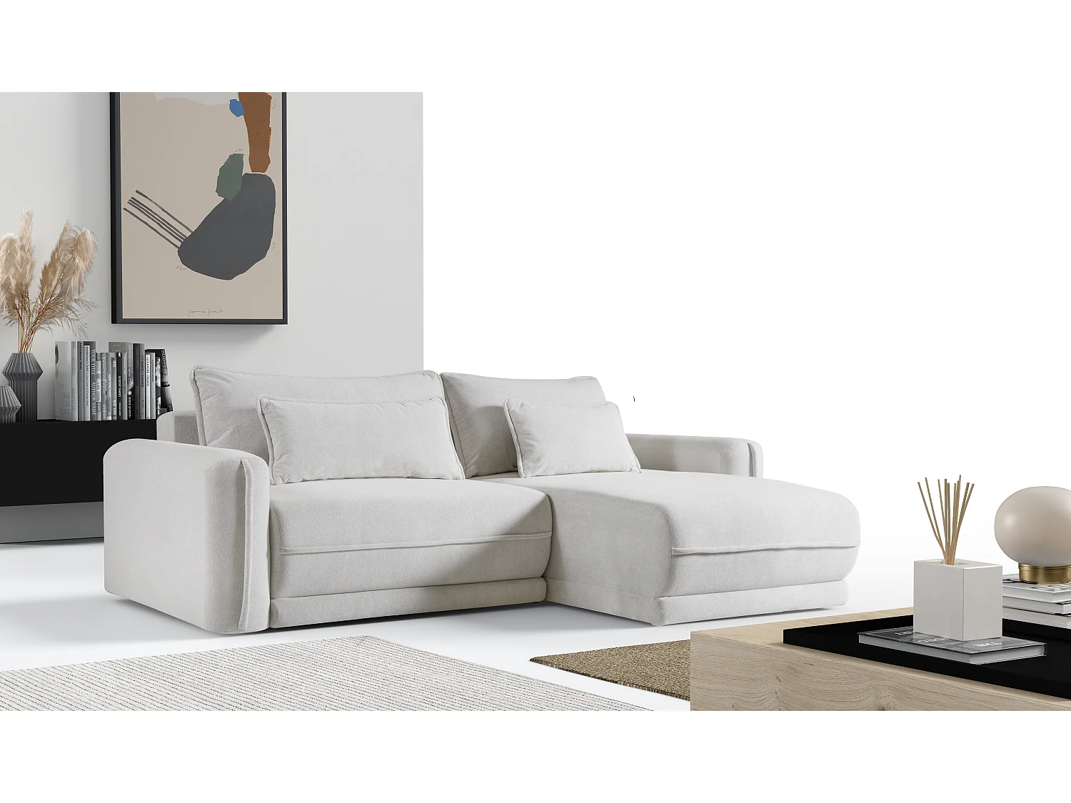 AX LIVING Sofa L beige Matelica Couch Sofa L Form mit Bettkasten 264cm