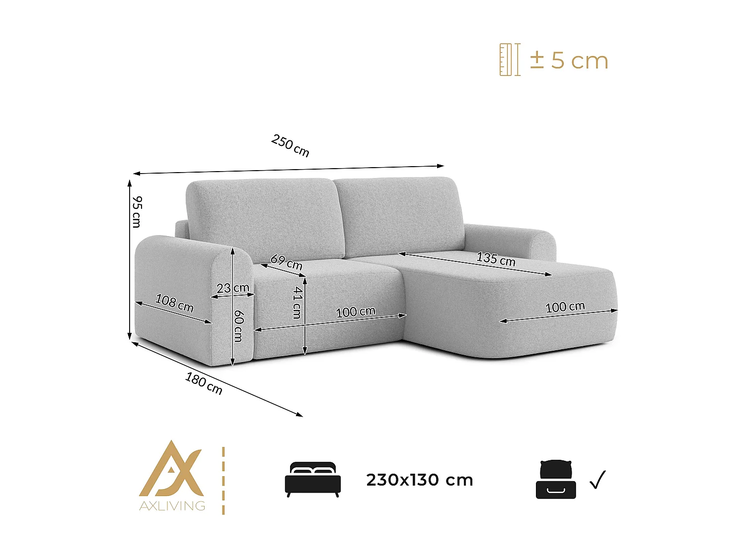 AX LIVING slaapbank Otterton 250 cm bruin R