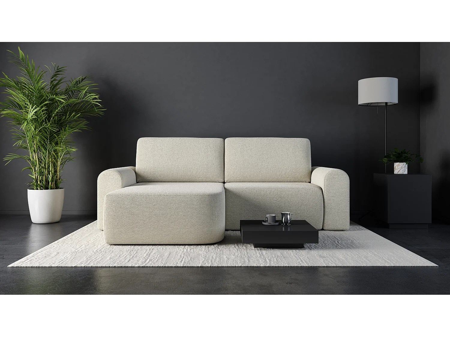 AX LIVING Sofa 250 cm Breit mit Schlaffunktion Otterton in Creme L