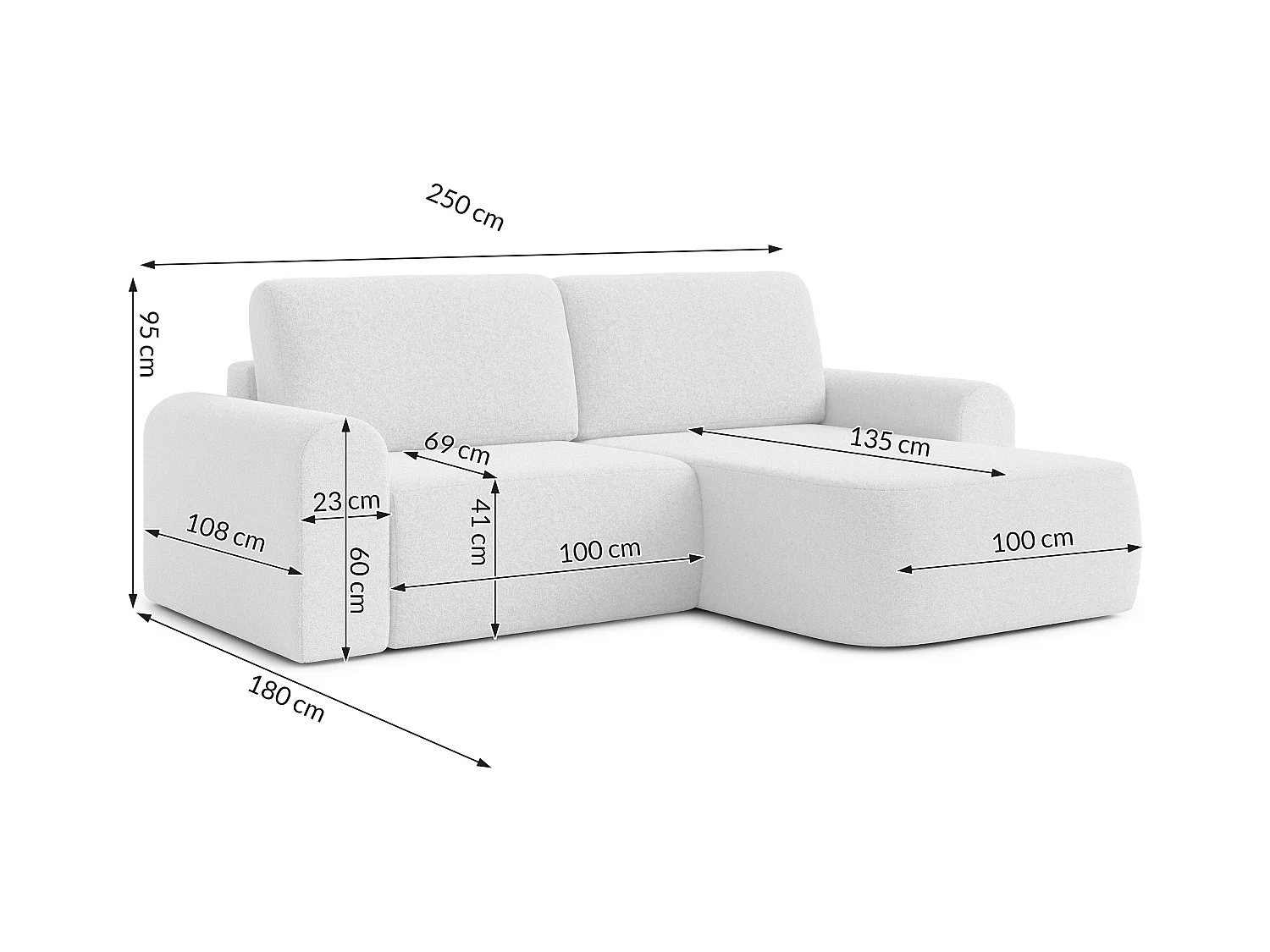 AX LIVING Sofa 250 cm breit mit Schlaffunktion Otterton in Hellgrau R