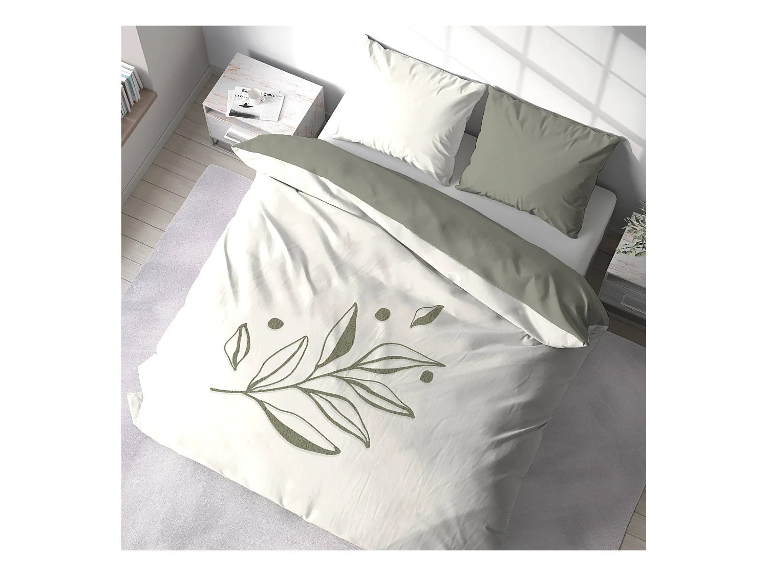 Juego de funda nórdica de algodón estampado vegetal, 2 plazas