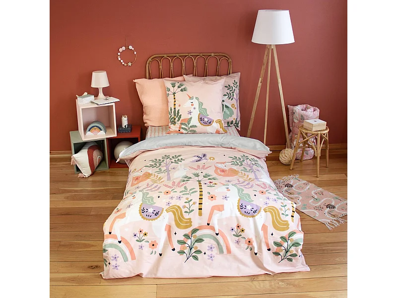 Biancheria da letto in cotone reversibile stampata unicorno/ballerina