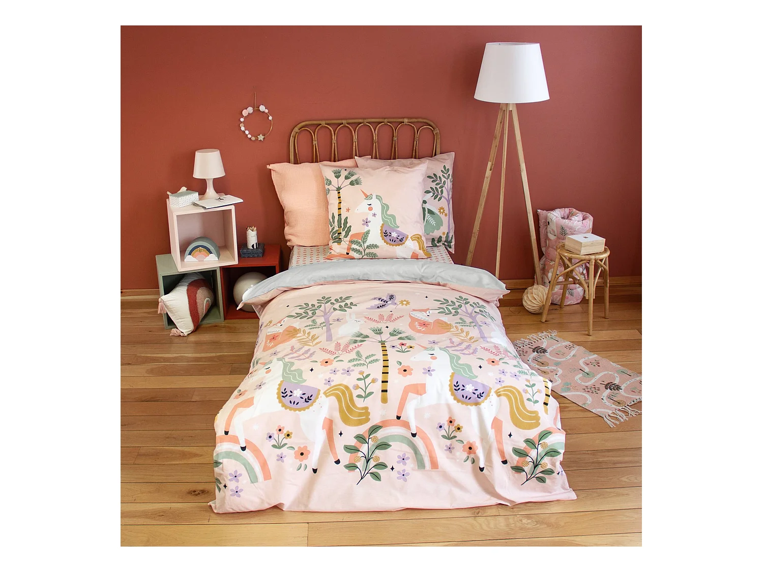 Biancheria da letto in cotone reversibile stampata unicorno/ballerina