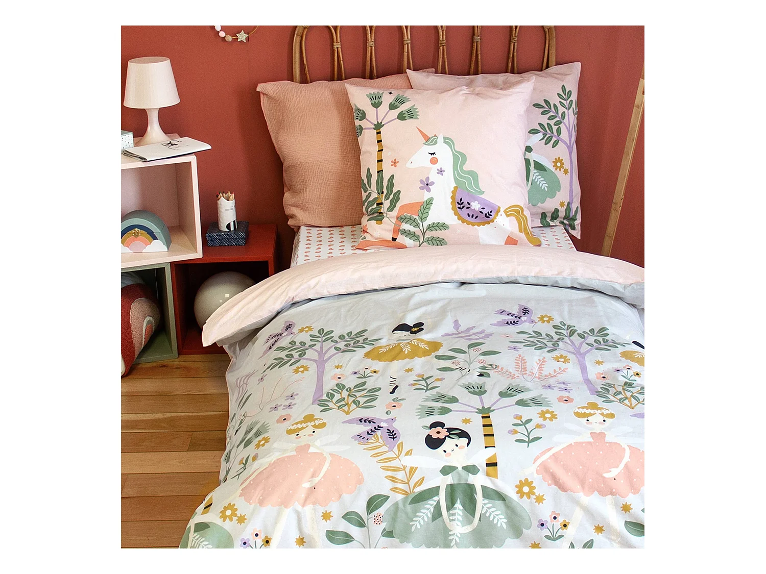 Biancheria da letto in cotone reversibile stampata unicorno/ballerina