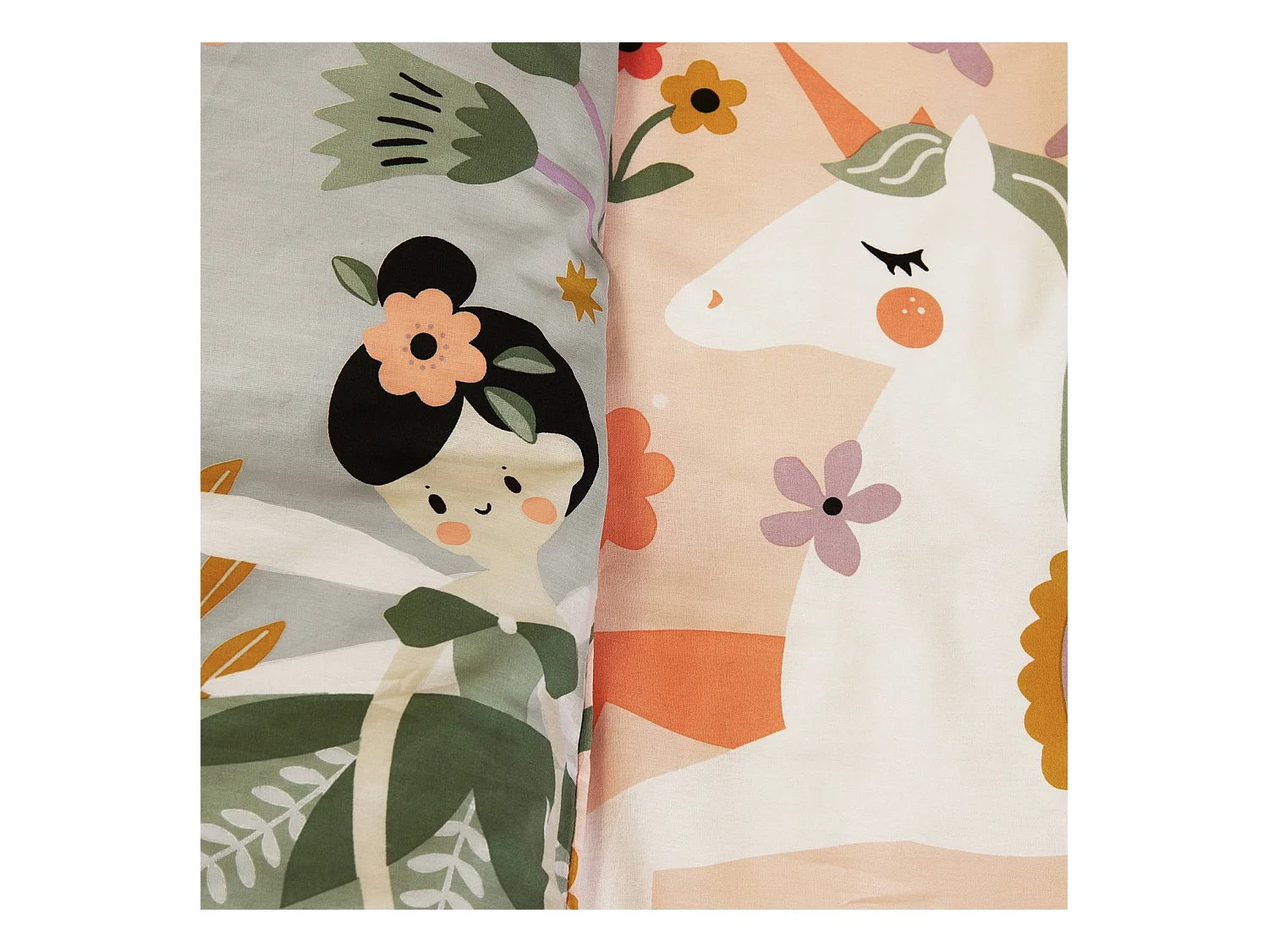 Biancheria da letto in cotone reversibile stampata unicorno/ballerina