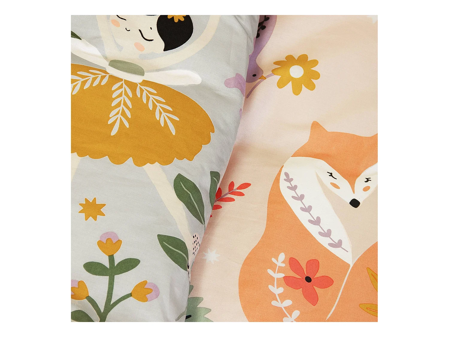 Ropa de cama de algodón reversible estampado unicornio/bailarina, 1