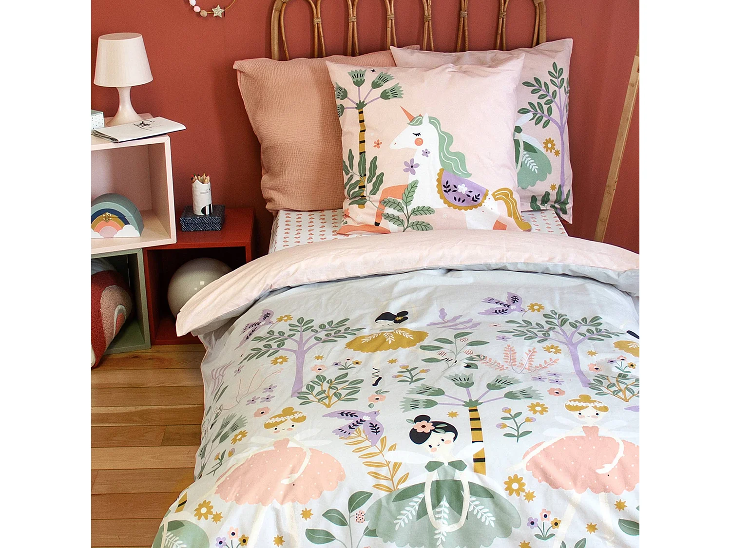 Biancheria da letto in cotone reversibile stampata unicorno/ballerina