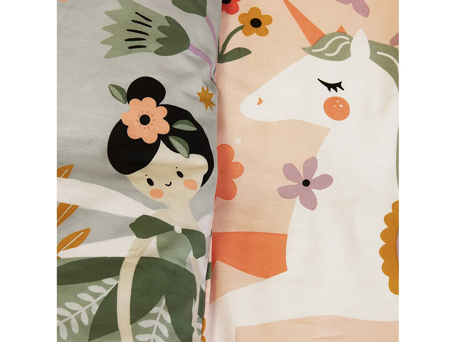 Biancheria da letto in cotone reversibile stampata unicorno/ballerina