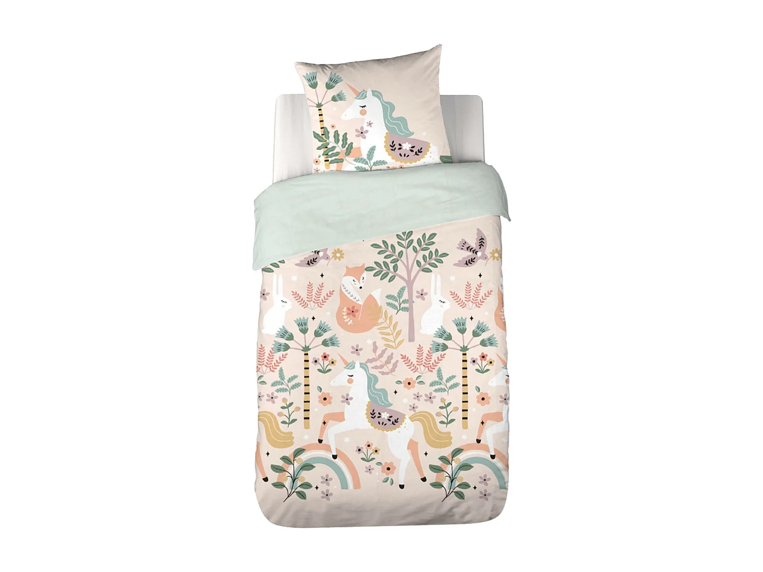 Biancheria da letto in cotone reversibile stampata unicorno/ballerina