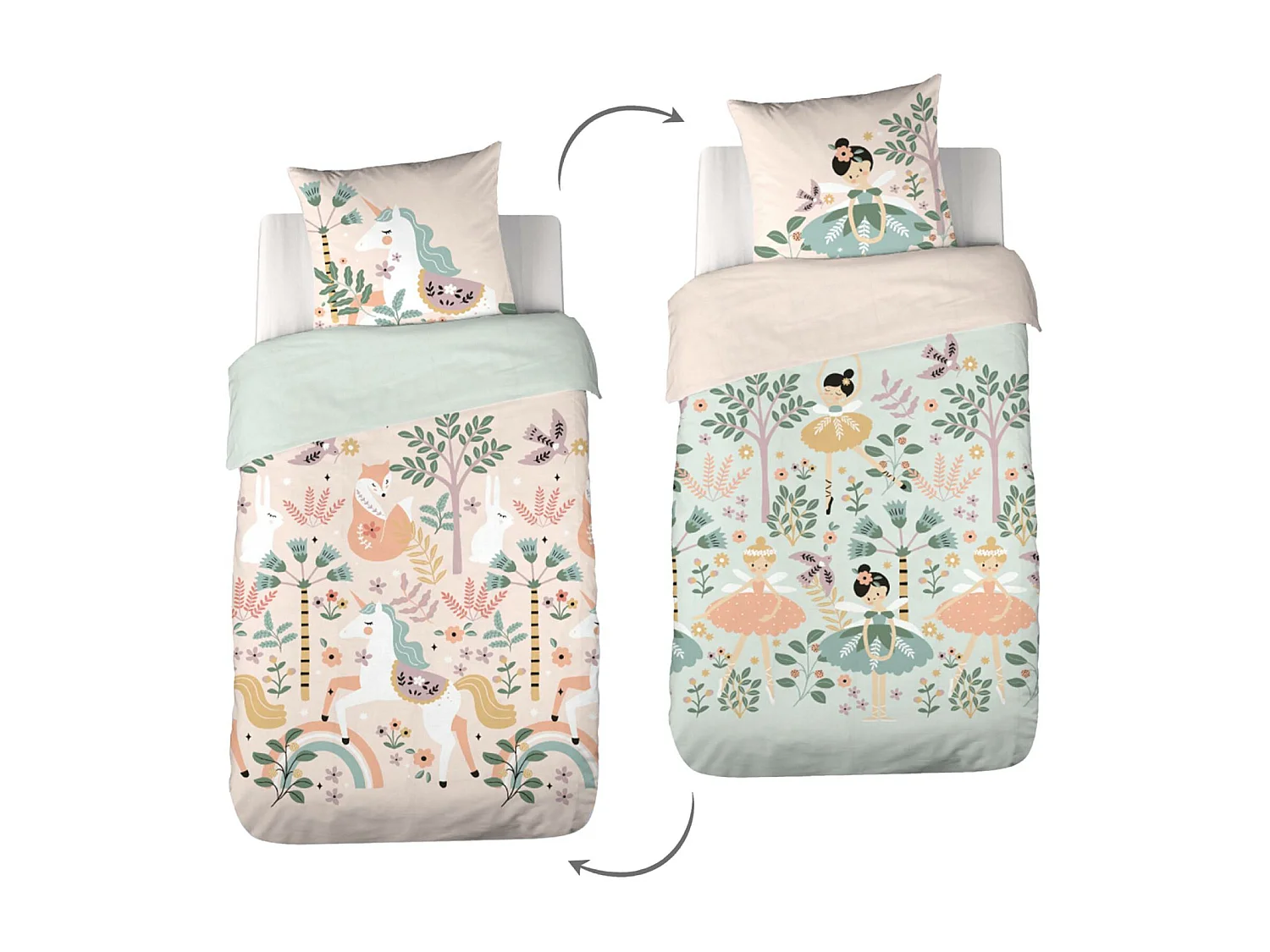 Biancheria da letto in cotone reversibile stampata unicorno/ballerina