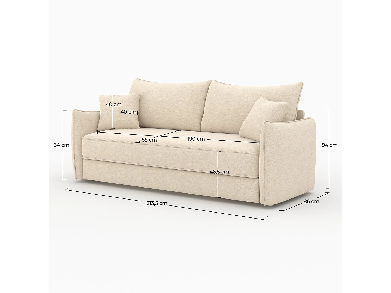 Sofá cama de 3 plazas en tela efecto lino blanco roto - Céleste