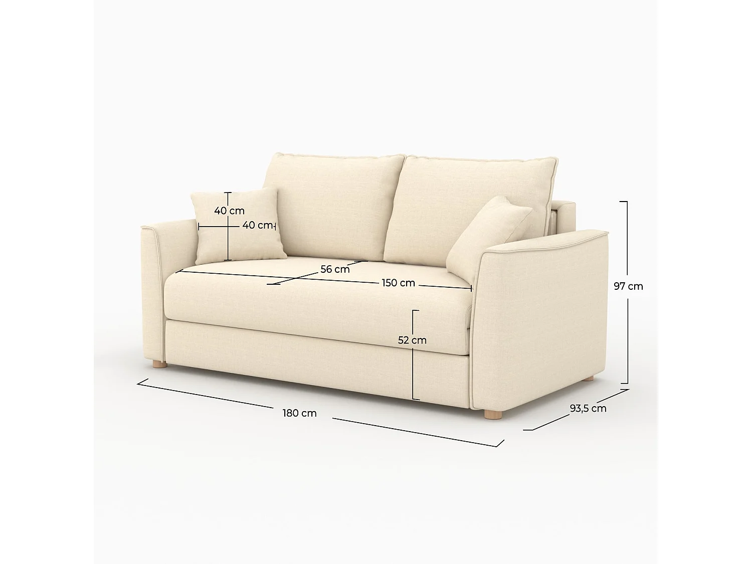 Canapé convertible 2 places en tissu texturé beige - Olympe