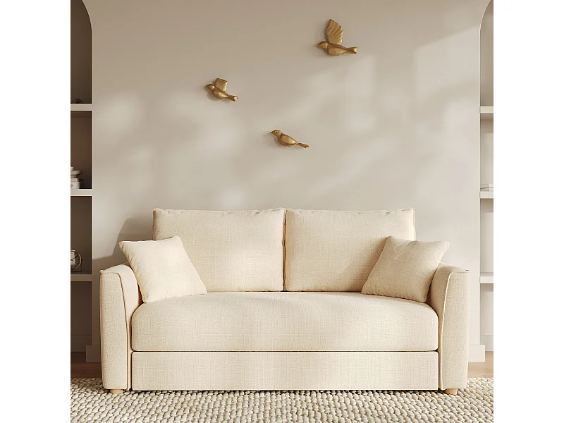 Sofá cama de 2 plazas en tela texturizada beige - Olympe