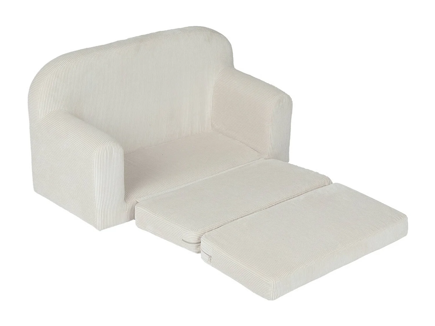 Canapé lit enfant en velours côtelé dépliable. couleur crème. L 90 x P 43 x H 51.5 cm