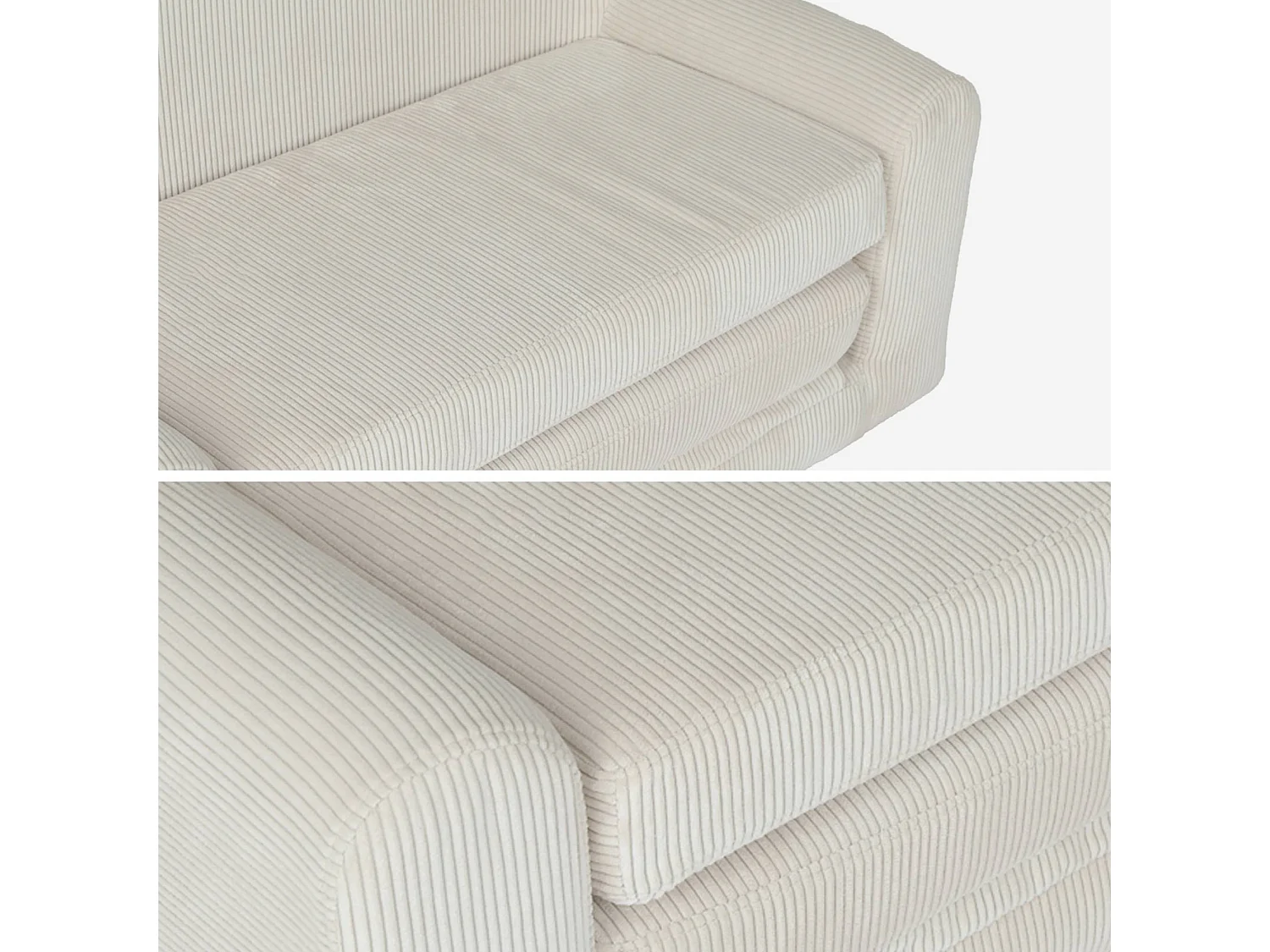 Canapé lit enfant en velours côtelé dépliable. couleur crème. L 90 x P 43 x H 51.5 cm