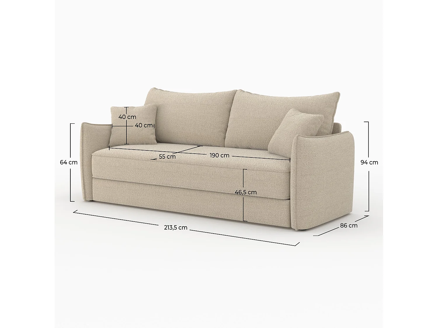 Sofá cama de 3 plazas en tejido efecto lino beige - Céleste