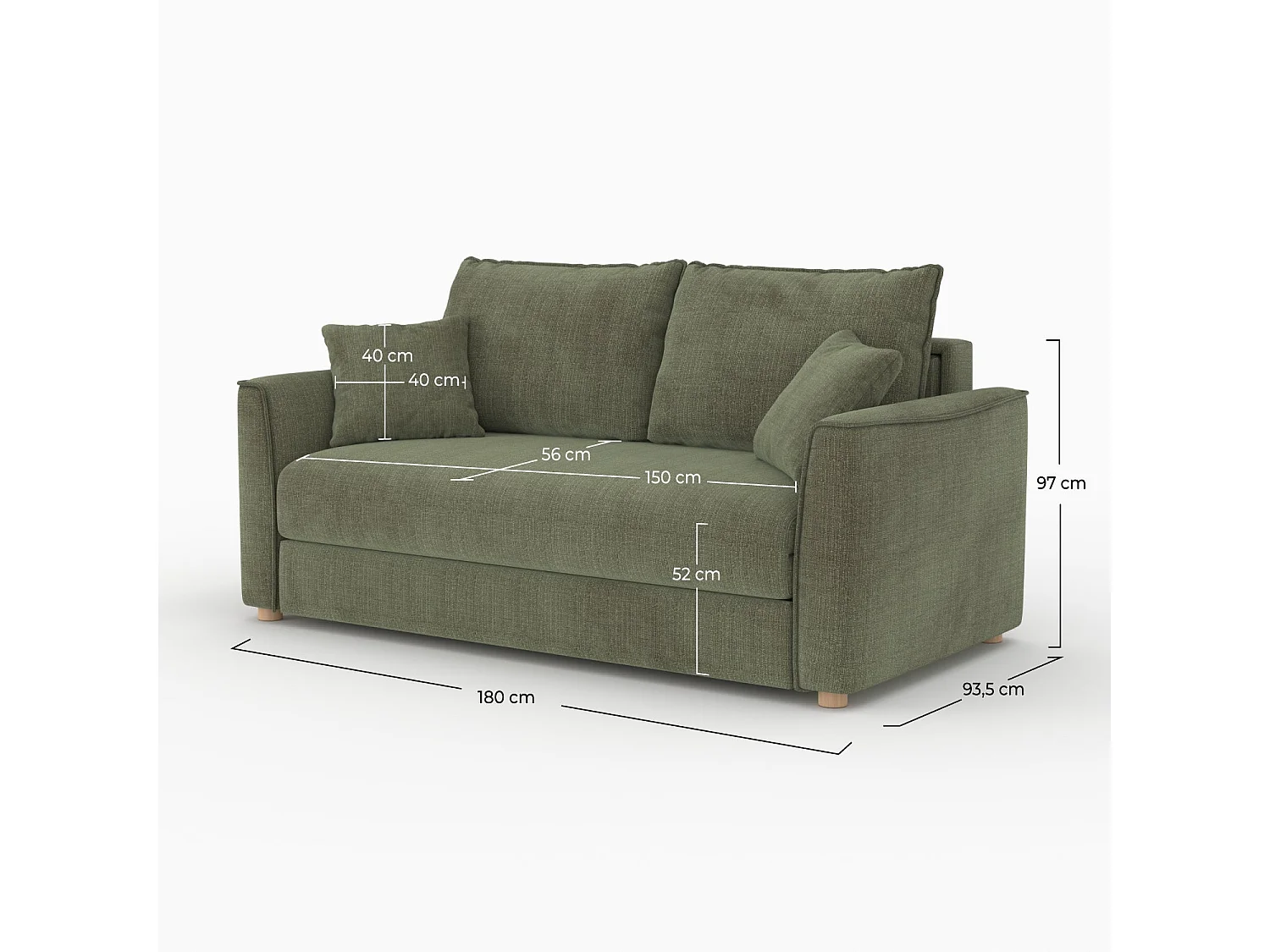 Canapé convertible 2 places en tissu texturé vert kaki - Olympe