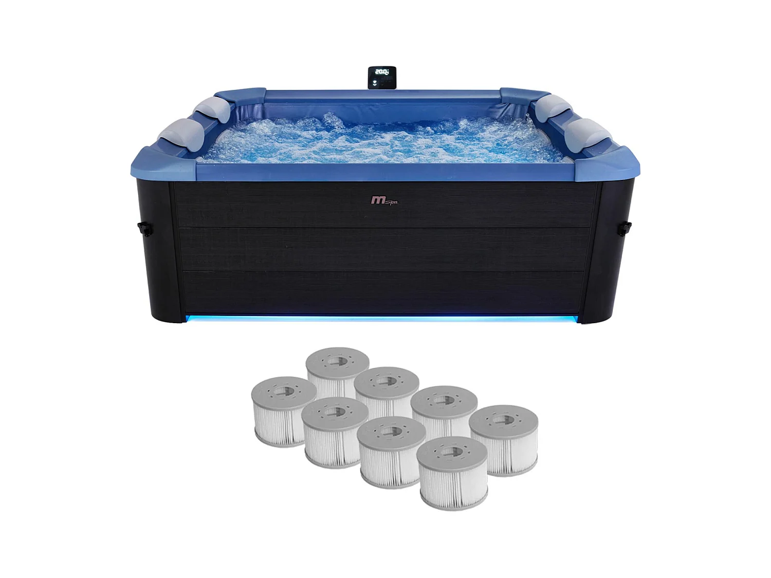 Spa rigide 6 places hydromassages. 4 coussins + 8 filtres + bâche incluse. OSLO SAPPHIRE. L 160 x P 160 x H 65 cm