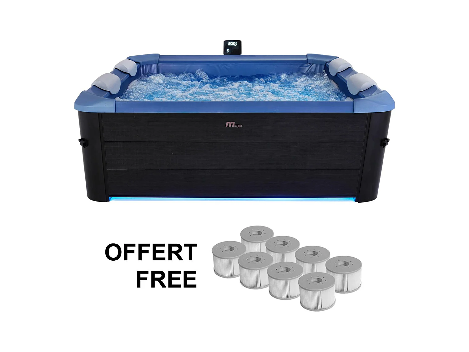 Spa rigide 6 places hydromassages. 4 coussins + 8 filtres + bâche incluse. OSLO SAPPHIRE. L 160 x P 160 x H 65 cm