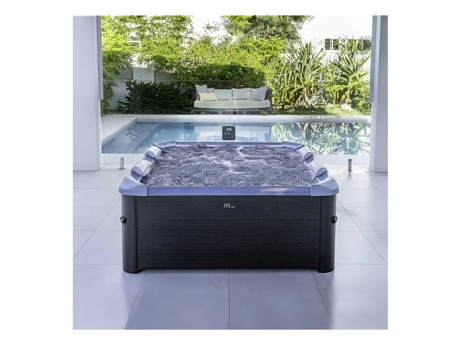Spa rigide 6 places hydromassages. 4 coussins + 8 filtres + bâche incluse. OSLO SAPPHIRE. L 160 x P 160 x H 65 cm