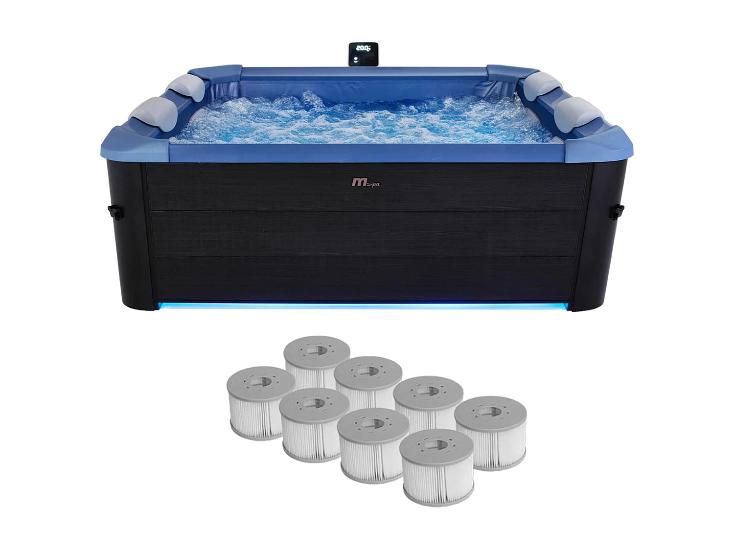 Spa rigide 6 places hydromassages. 4 coussins + 8 filtres + bâche incluse. OSLO SAPPHIRE. L 160 x P 160 x H 65 cm