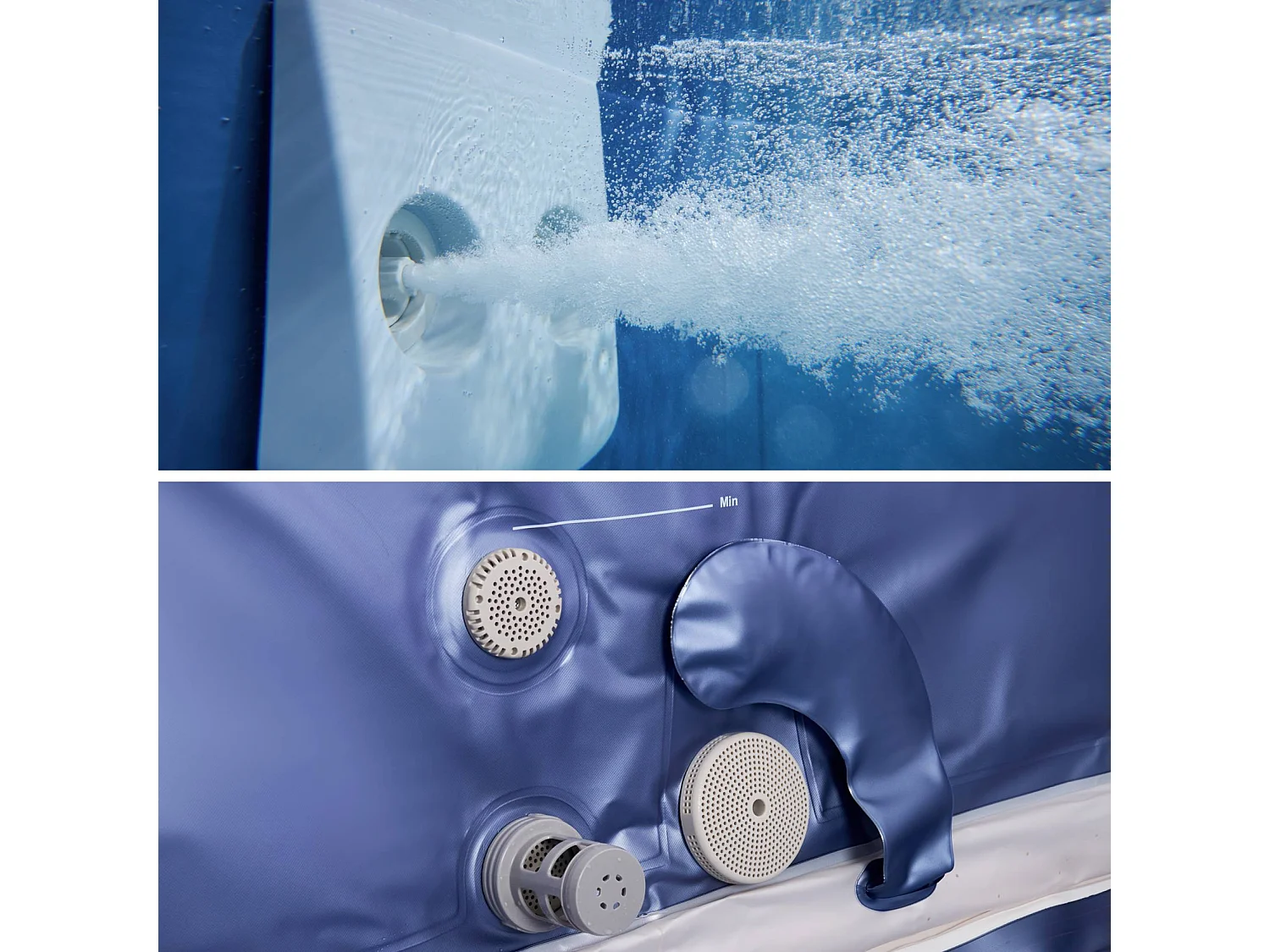 Spa rigide 6 places hydromassages. 4 coussins + 8 filtres + bâche incluse. OSLO SAPPHIRE. L 160 x P 160 x H 65 cm