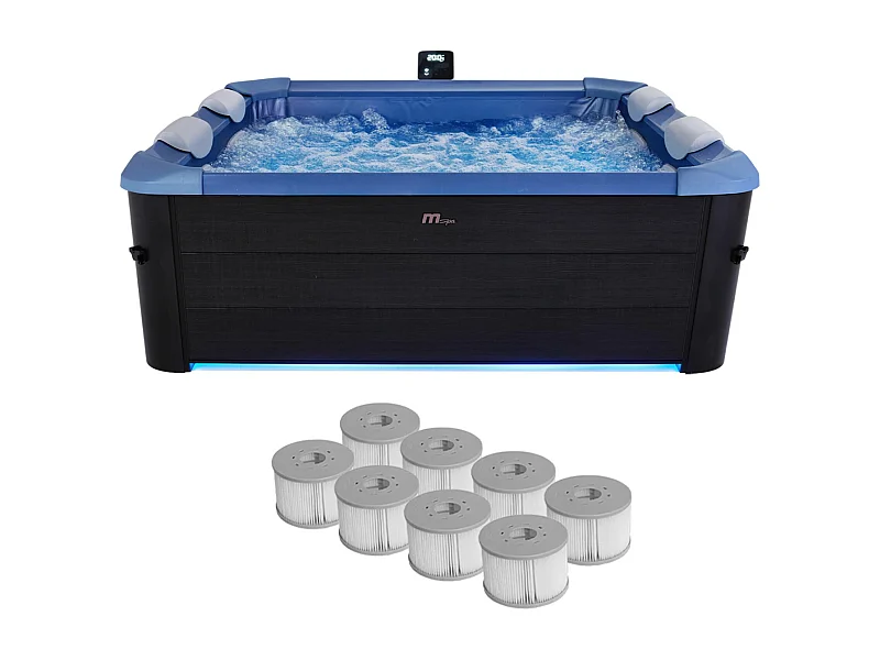 Spa rigide 6 places hydromassages. 4 coussins + 8 filtres + bâche incluse. OSLO SAPPHIRE. L 160 x P 160 x H 65 cm