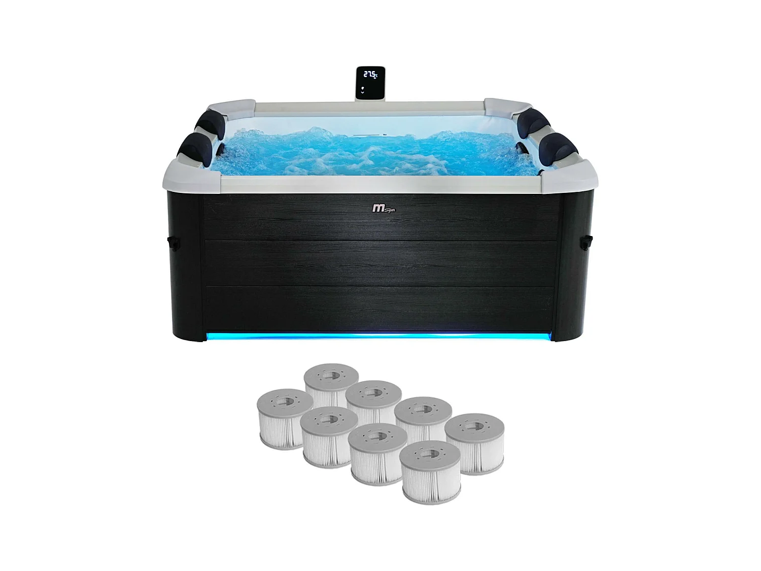 Spa rigide MSPA 6 places 4 coussins hydromassages. 8 filtres et bâche incluse 160 cm x 65 cm