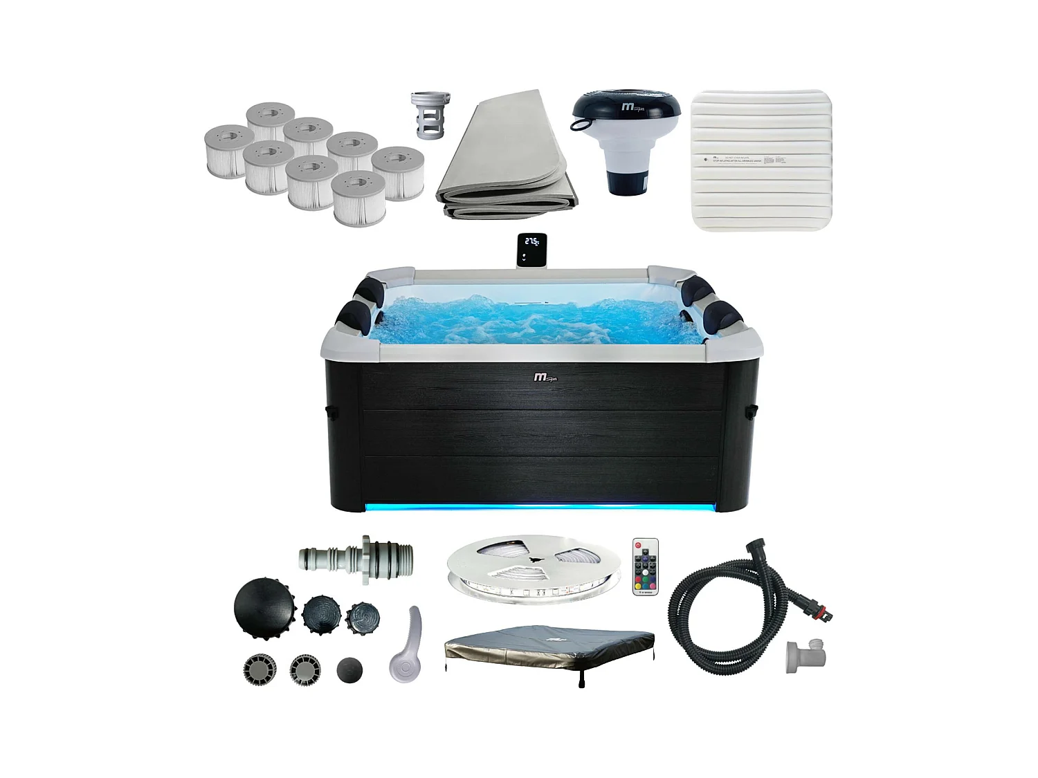 Spa rigide MSPA 6 places 4 coussins hydromassages. 8 filtres et bâche incluse 160 cm x 65 cm
