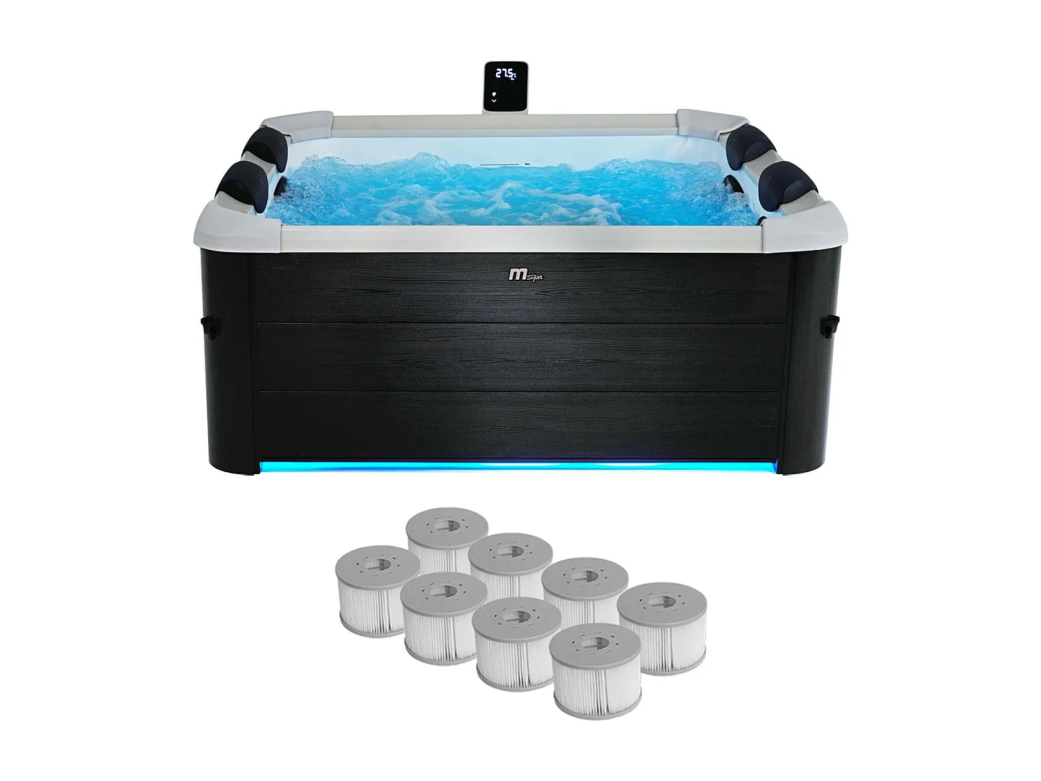 Spa rigide MSPA 6 places 4 coussins hydromassages. 8 filtres et bâche incluse 160 cm x 65 cm