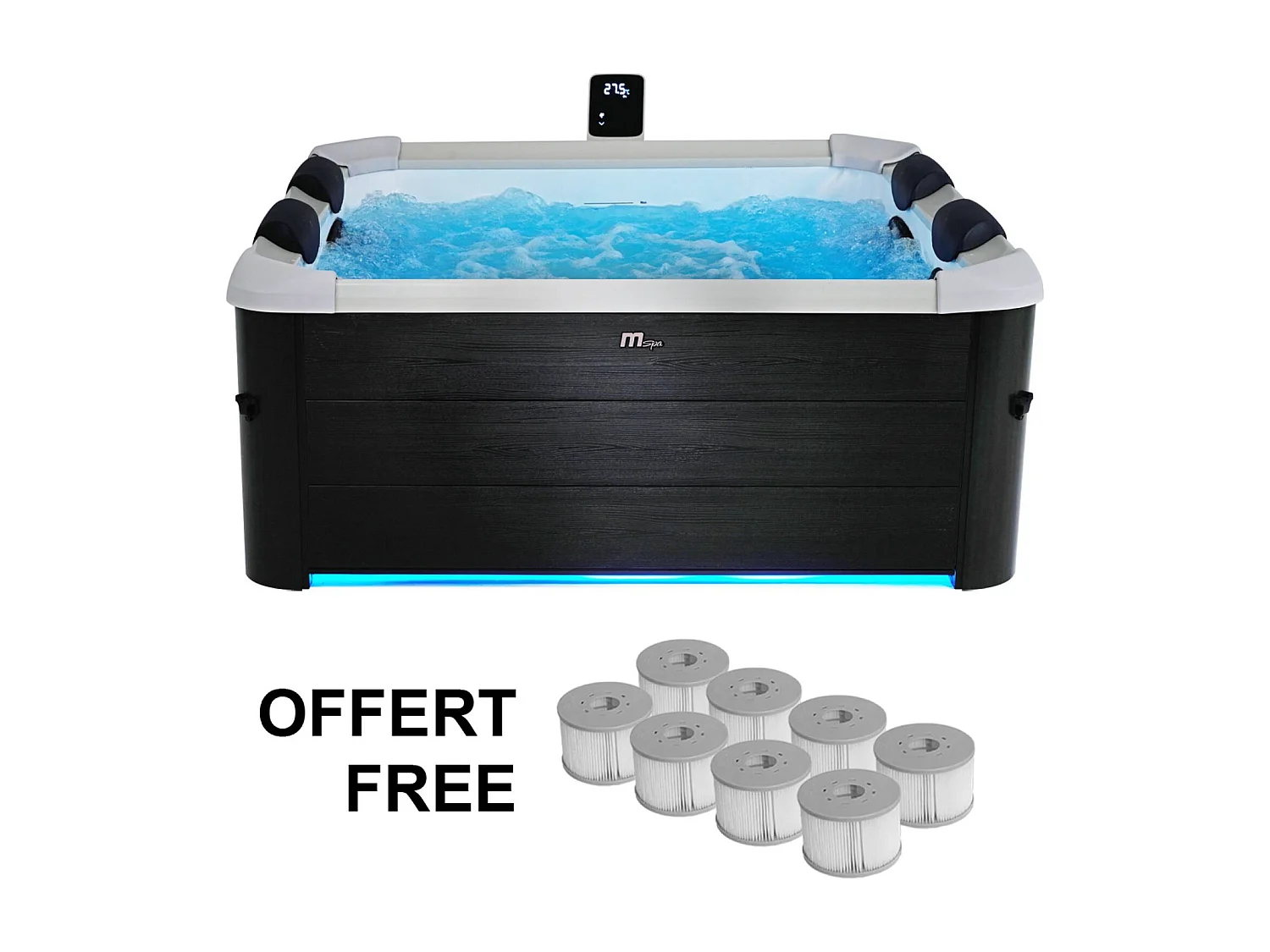 Spa rigide MSPA 6 places 4 coussins hydromassages. 8 filtres et bâche incluse 160 cm x 65 cm