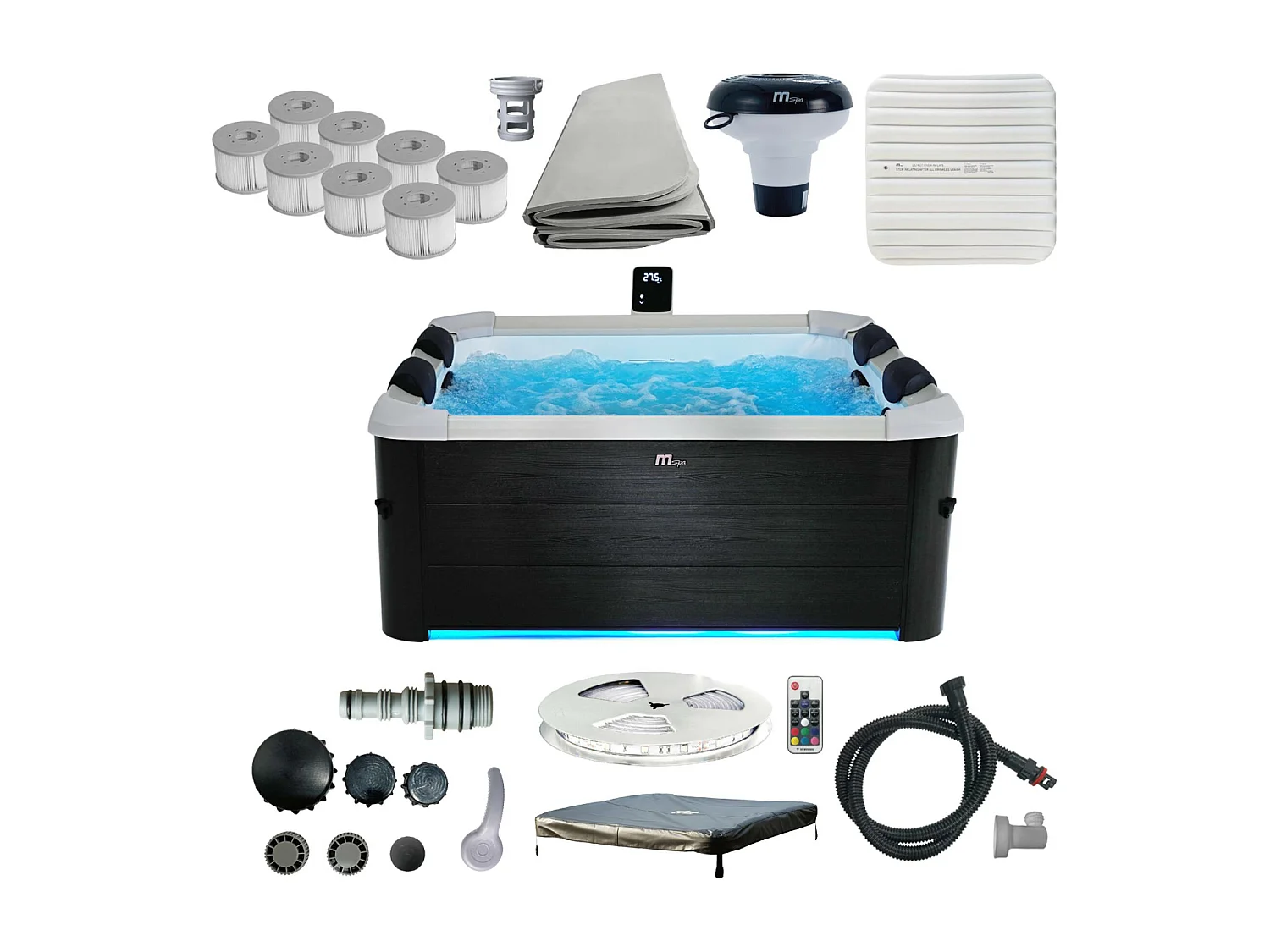 Spa rigide MSPA 6 places 4 coussins hydromassages. 8 filtres et bâche incluse 160 cm x 65 cm