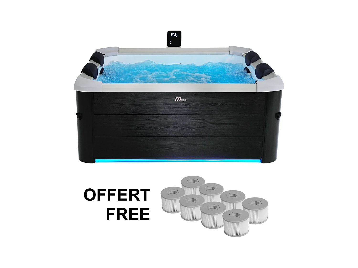 Spa rigide MSPA 6 places 4 coussins hydromassages. 8 filtres + bâche incluse 180 cm x 65 cm