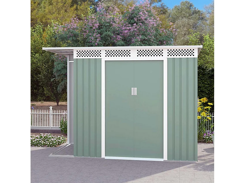 Cobertizo de jardín chapa galvanizada verde caseta de herramientas Tyrol NATURE 257X142x184cm