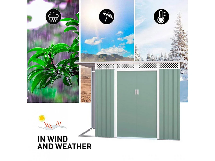 Cobertizo de jardín chapa galvanizada verde caseta de herramientas Tyrol NATURE 257X142x184cm