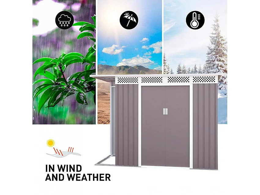 Cobertizo de jardín Tyrol de chapa galvanizada gris caseta de herramientas 257X142x184cm