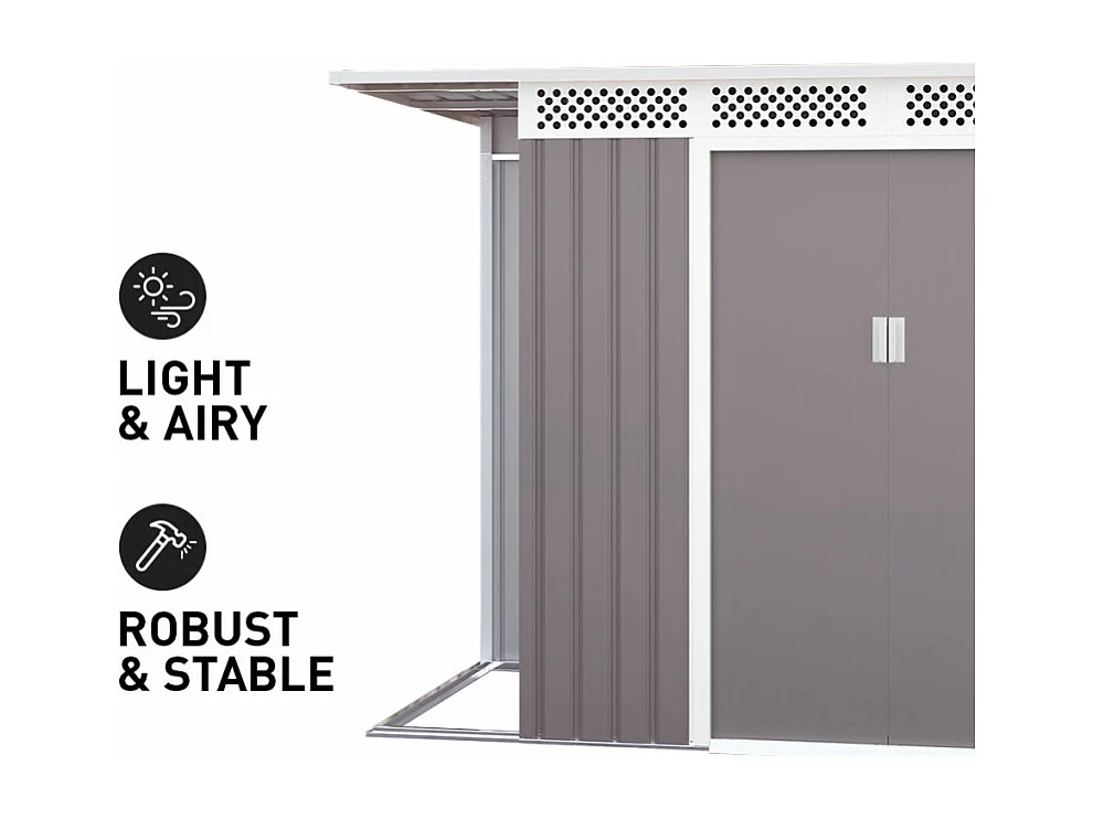 Cobertizo de jardín Tyrol de chapa galvanizada gris caseta de herramientas 257X142x184cm